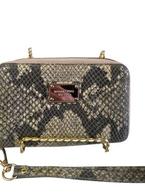 Michael Kors Python Print Leather Zip Wallet Wristlet Gold Interior